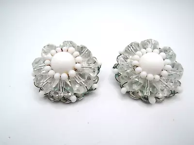 Signed Marvella Glass And Plastic Bead Cluster Clip Earrings 1950-'60s • $8.95