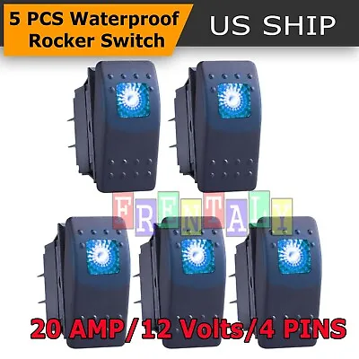 5 X Waterproof MARINE BOAT CAR Rocker Switch 12V ON-OFF 4 PIN Blue LED Light • $14.95