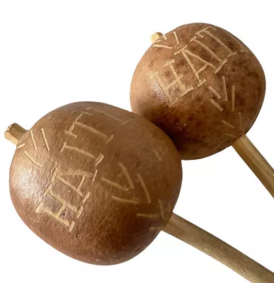 Vintage Large Wood Maracas HAND MADE Carved From Haiti • $19.95