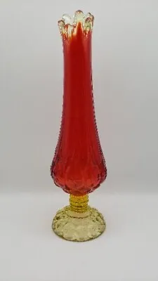 Vintage KANAWHA Amberina Moon And Stars Pattern Swung Vase 13.75  Tall GLOWS! • $59.99