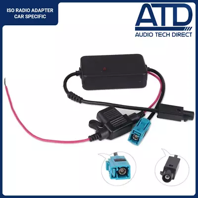 Aerial Adaptor For VW SEAT SKODA Single Fakra Amplified Radio Signal Booster 12v • £9.99