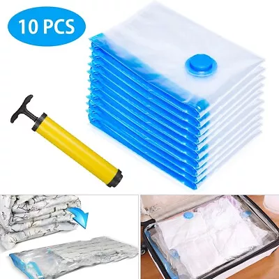 $19.99 • Buy 10 Vacuum Storage Bags Travel Space Saver Garment Seal Clothes Hand Pump Medium