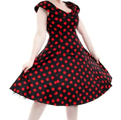 £33.60 • Buy Hearts & Roses Women's Red Polka Dot Swing Dress Black Size 10 Retro Rockabilly