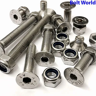 M6 A2 Stainless Steel Countersunk Socket Cap Allen Bolts Hex Screws + Nyloc Nuts • £4.76