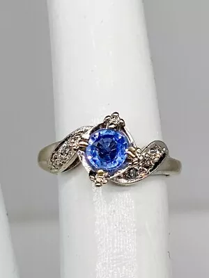 Vintage 1940s $3400 1.25ct CEYLON Blue Sapphire Diamond 14k White Gold Ring • $585