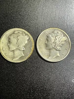 Lot Of 2 Key Date Mercury Silver Dimes 1919s &1920s Collector Must. • $12