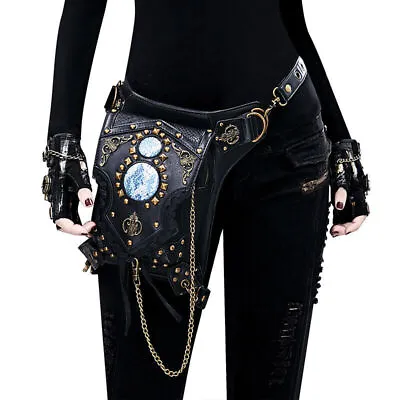 £30 • Buy Fashion Novelty Leather Black Bag Backpack Gothic Punk Shoulder Waist Leg Bag.
