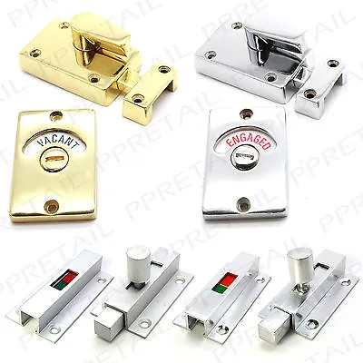 VACANT/ENGAGED BATHROOM DOOR LOCK Chrome/Brass/Silver Toilet Indicator Catch • $13.68