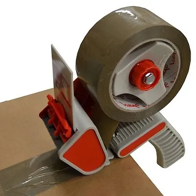 50mm 2  Metal Hand Tape Gun Dispenser + 2 Brown Tape Rolls 48m X 66M • £8.45