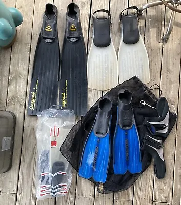 4 Vintage Scuba Diving Fins Flippers Cressi & Mares Lot • $55