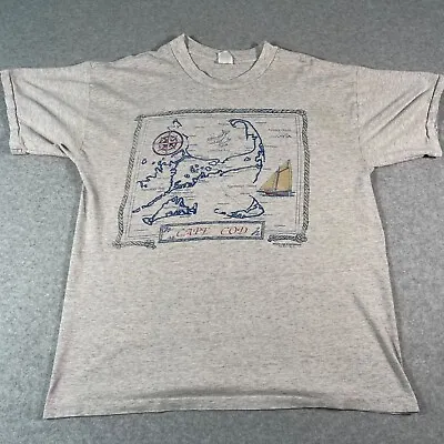 Vintage Map Cape Cod Shirt Adult Large Gray Single Stitch Mens 90s New England • $25