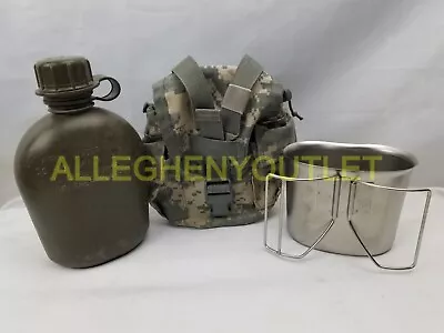 US Military 3 Pc 1  QUART CANTEEN SET W MOLLE ACU Cover & USGI Stainless Cup VGC • $27.48