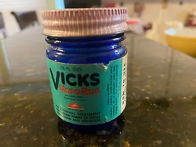 Vintage Vicks VapoRub Cobalt Blue Glass Medicine Jar Red Metal Lid • $19.95