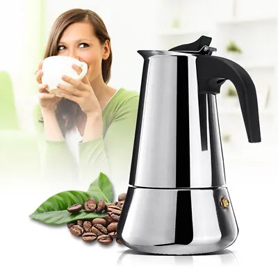 6 Cup Espresso Maker Cup Stove Top Coffee Percolator Moka Pot Stainless Steel • £8.76