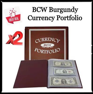X2 BCW Burgundy Currency Portfolio Heavy Duty Vinyl +3 Pocket Clear 10 Pages NEW • $29.50