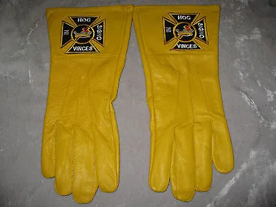York Rites Yellow Leather Gloves Masonic Ceremony Logo Crown Cross NEW! • $39.93