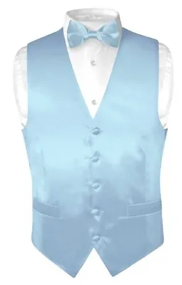 Biagio Men's SILK Dress Vest & Bow Tie Solid BABY BLUE Color BowTie Set • $29.95