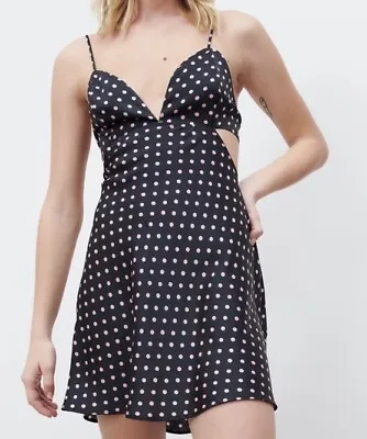 NWT - Zara Black And Pink Polkadot Cutout Satin Mini Dress - SIZE S • $49