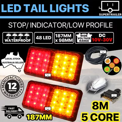 24 LED TRAILER TAIL LIGHT KIT PAIR PLUG 8m 5 CORE WIRE CARAVAN UTE  7 PIN • $51.95