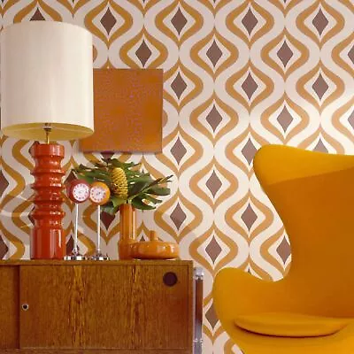 Superfresco Easy Trippy Retro Vintage 60's Geometric Orange Paste The Wall • £15.99