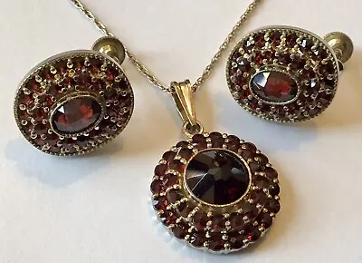 Vintage Sterling Silver Bohemian Garnets Necklace & Earrings • $199