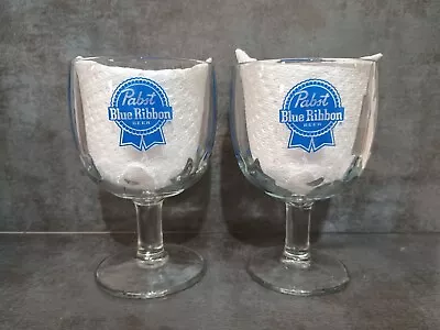 2 Heavy Vintage Pabst Blue Ribbon Glass Beer Thumbprint Bar Man Cave Goblet  • $20