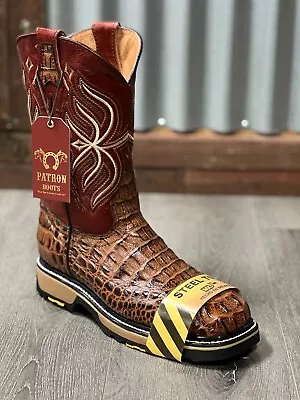 Men's Steel Toe Work Boots Print Alligator Safety Dual Sole Square Toe Botas 830 • $99.99