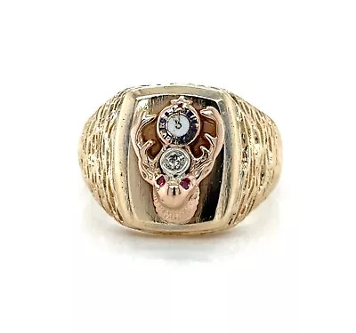 Men's 10k Yellow Gold Diamond Elk Ring BPOE Size 9 • $799