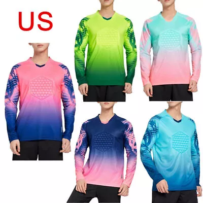 US Men T-Shirt Jersey Padded Football Long Sleeve Soccer Goalie Shirt Activewear • $7.59