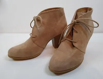 MAURICES Women's Size 11 Ankle Boots Lace Up Tan Faux Suede Stacked Heel • $7