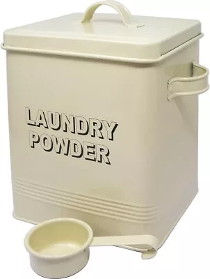 Retro Laundry Powder Storage Tin With Scoop Dishwasher Detergent Container Cream • £13.99