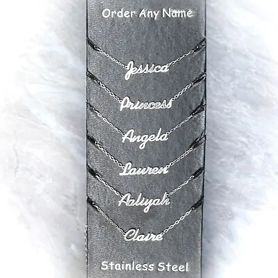 ANY Name Plate Necklace Personalized Custom Silver Stainless Steel Pendant Gift • $12.99