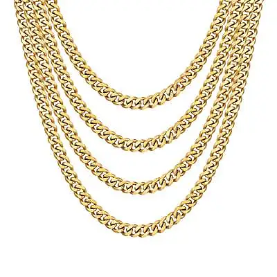 Men's 9mm Gold Plated Steel 18-24 Inch Cuban Curb Chain Necklace • £11.99