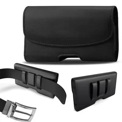 BLK Premium Leather Case Belt Clip Pouch For Phone W/HEAVY DUTY OTTERBOX Case On • $8.99