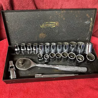 Vintage Craftsman 1/2 Drive Socket Set 12pt Metric SAE Metal Case Proto Ratchet • $24.50