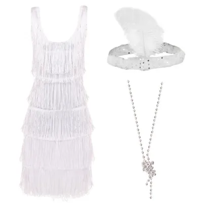 £18.99 • Buy 1920's Deluxe White Flapper Dress Fancy Dress Costume Adults Charleston Gatsby