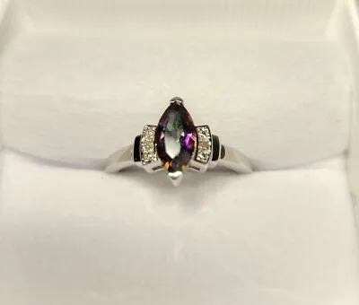 1.59ct Mystic Topaz & Diamond Ring In Sterling Silver Sz 8 Promise Engagement  • $54.99