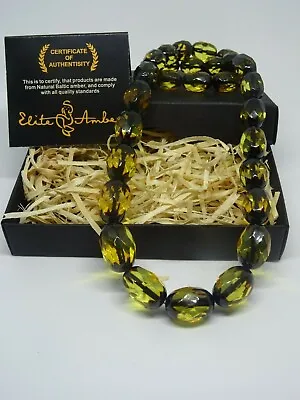 $165 • Buy 100% Natural Baltic Amber Necklace Black Diamond Beads 
