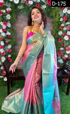 Indian Kanchipuram Silk Saree Pakistani Designer Ethnic Formal Party Pink Sari • $33