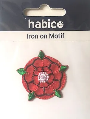 Habico Red Lancashire Rose Iron-On Motif Patch Child Or Adult Embellishment  • £3.49