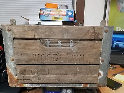 Vintage WOODLAWN Wood & Metal Milk Crate 18  X 14  X 9  • $24.99