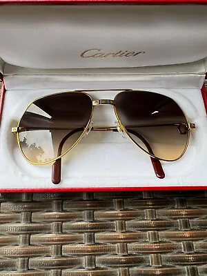 $545 • Buy Vintage Cartier Vendome Santos Sunglasses Six 59-16-140 Grey/brown Gradient Lens