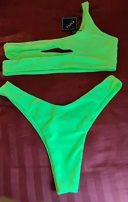 ZAFUL One Shoulder Cut Out Bralette Bikini Set - Neon Yellow Size 8 • $15.99