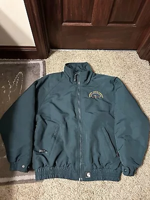 Men’s Vintage 90’s Branded Carhartt Jacket Teal Green Fleece Lined Sz L • $74.99