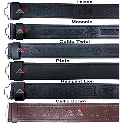 Leather Belts Kilt Scottish Highland Black Brown Embossed Without Buckle New AAR • $19.99