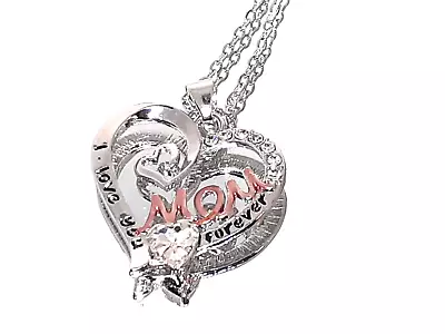 Mom Heart Shaped Pendant Gemstones & 18 /20  Silver Tone Necklace Jewelry Lot • $4.95