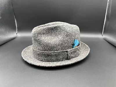 Stetson Harris Tweed 7 1/4 58 Cm 100% Wool Fedora Hat W/ Feather Accents • $34.99