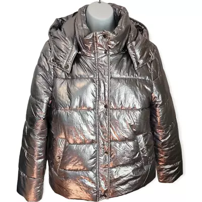 Barneys Metallic Silver Puffer Jacket With Removable Hood Size Medium • $85