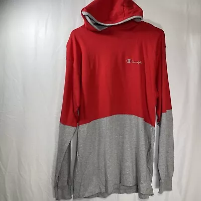 Vintage Champion Red Gray Color Block Long Sleeve Hooded T-Shirt Size M Medium • $24.98
