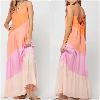 L*Space Leona Colorblock  Maxi Sundress In Peche Punch Size M • $51.88